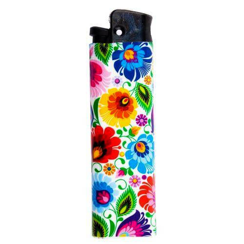 briquet Cricket Folk motif fleurs de Lowicz fond blanc