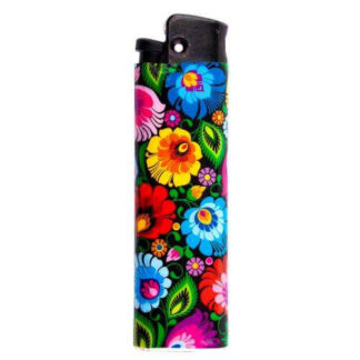 briquet Cricket Folk motif fleurs de Lowicz fond noir