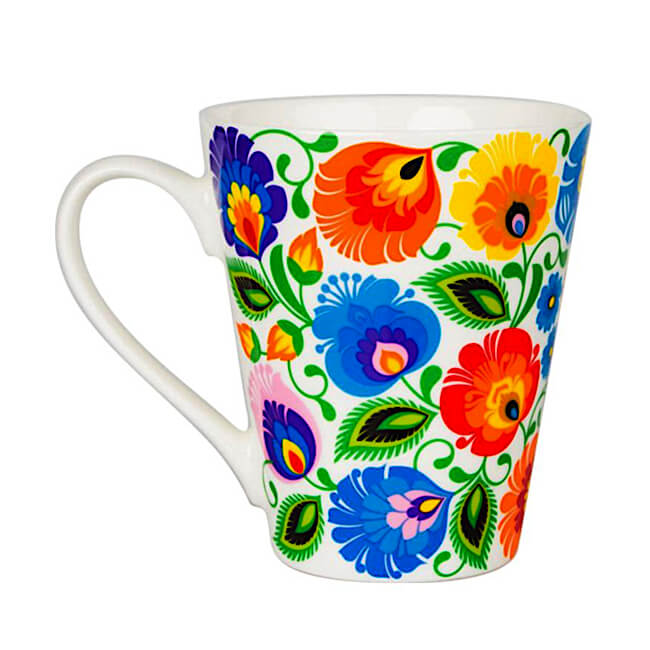 tasse folk zosia fleuirs de Lowicz fond blanc