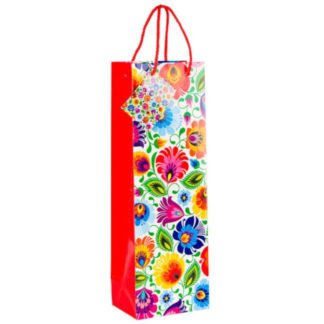 sac à bouteille motif fleurs de Lowicz fond bland