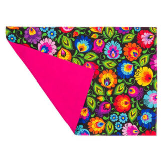 set tissu folk fleurs de Lowicz fond noir