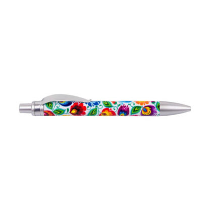 stylo motif lowicz fleurs fond blanc