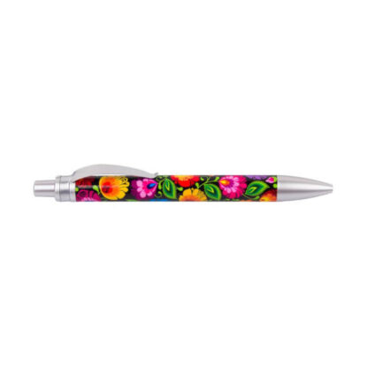 stylo motif lowicz fleurs fond noir