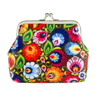 Grand porte-monnaie motif fleurs de Lowycz fond noir