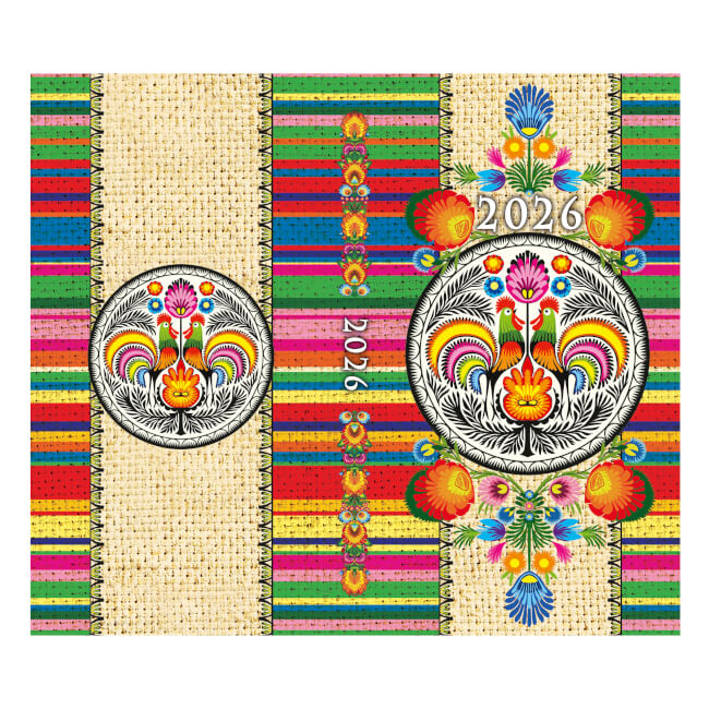 Agenda de poche 2026 folk polonais Lowycz coq : vue à plat