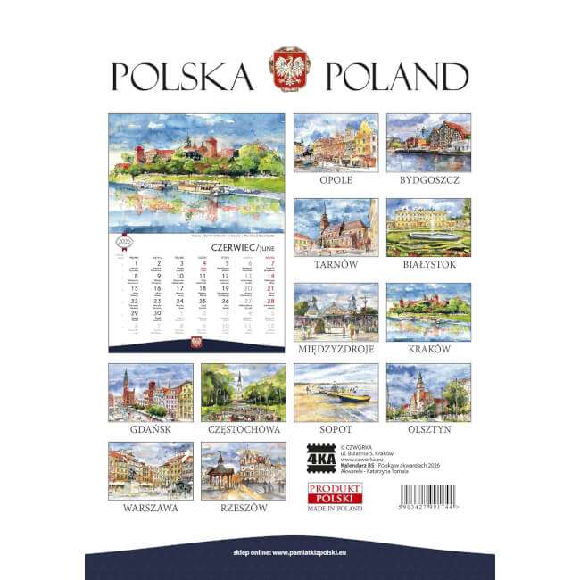 Calendrier B5 Villes de Pologne 2026 détail