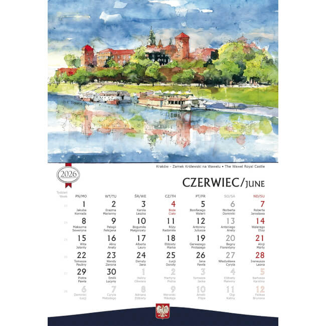 Calendrier B5 Villes de Pologne 2026 jour
