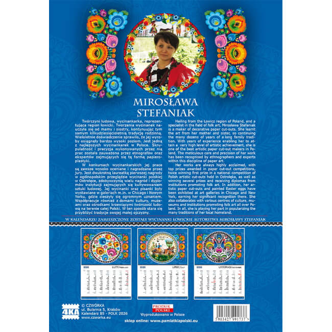 Calendrier B5 Folk polonais 2026 dos