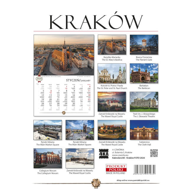 Calendrier B5 photos Cracovie 2026 détail