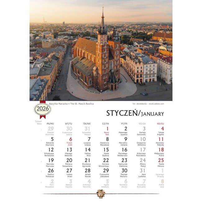 Calendrier B5 photos Cracovie 2026 jour