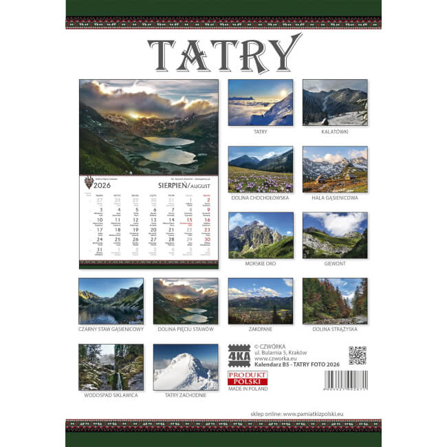 Calendrier B5 photos Tatres 2026 détail
