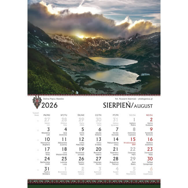 Calendrier B5 photos Tatres 2026 jour