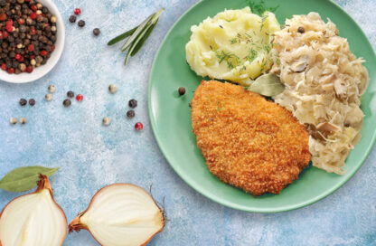 Assiette escalope de poulet, chou et purée U Jedrusia 400g