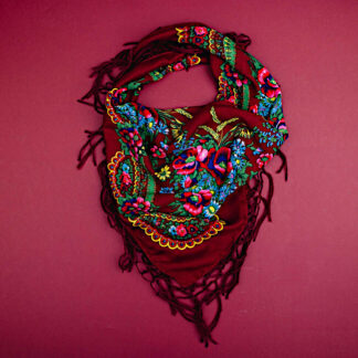 Châle folk polonais 70 cm bordeaux