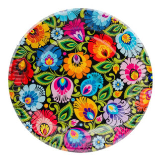 Assiettes en carton folk motif Lowycz noir