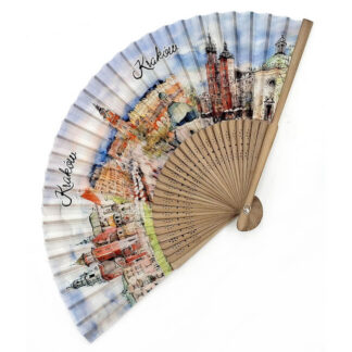 Eventail polonais motif aquarelle de Cracovie