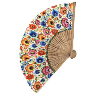 Eventail polonais motif folk Lowycz fond blanc