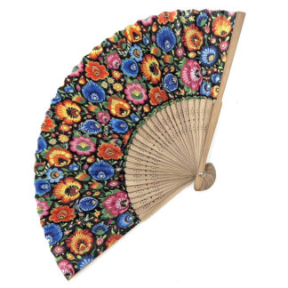 Eventail polonais motif folk Lowycz fond noir