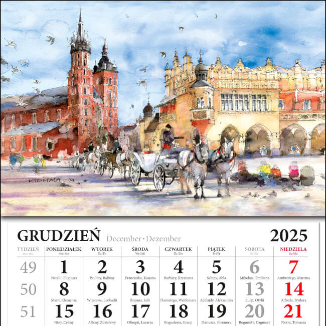 Calendriers 3 volets aquarelles de Cracovie : haut
