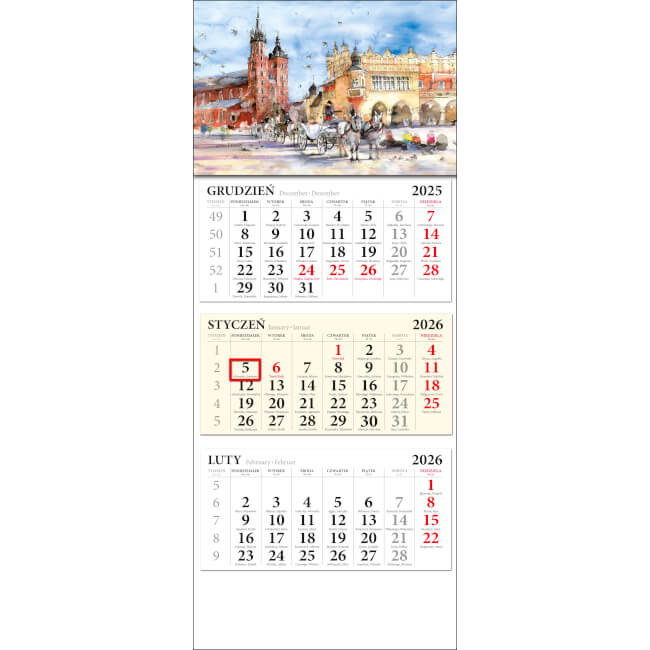 Calendriers 3 volets aquarelles de Cracovie