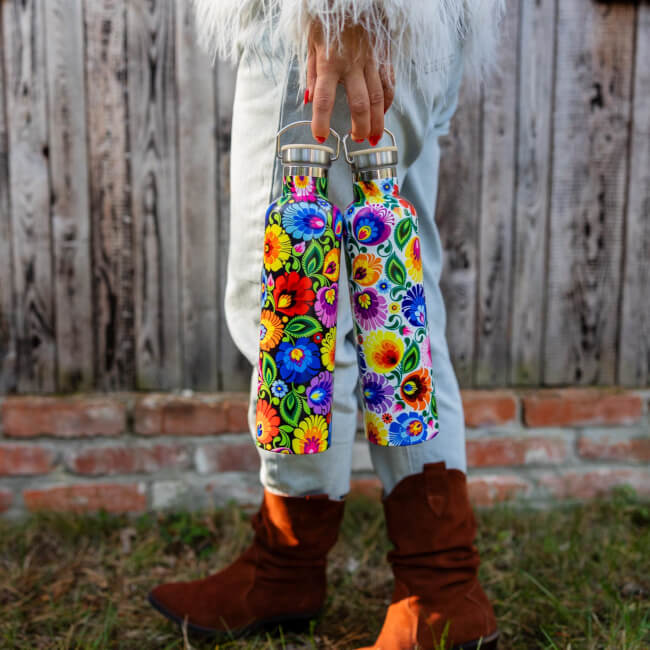 Bouteille isotherme 1 l motif folk polonais Lowycz : vue