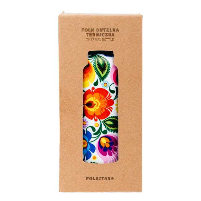 Bouteille isotherme 650 ml motif folk polonais Lowycz : vue boîte