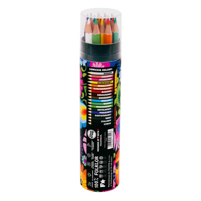 Crayons de couleur folk polonais Lowycz ; dos tube