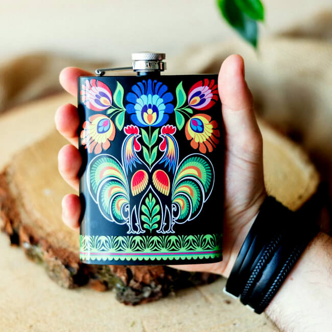 Flasque Folk Coq de Lowycz : vue main