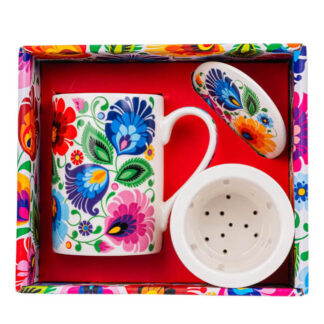 Coffret tasse avec infuseur tisanière folk Lowycz fond blanc