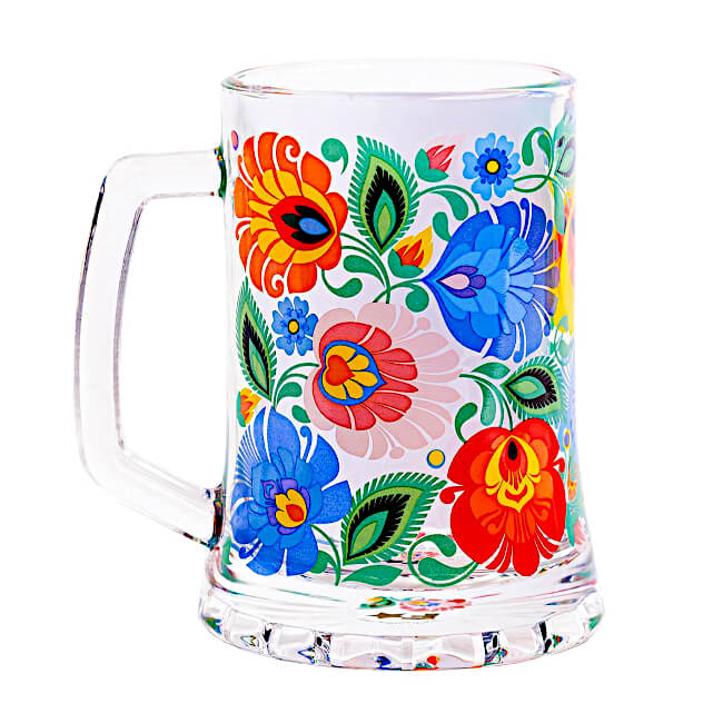 Chope à bière folk fleurs de Lowycz